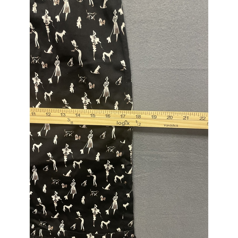 Black Novelty Dog Walker Print Ruffle Trim Sheath Dress Sleeveless Square‎ Neck - Picture 7 of 12